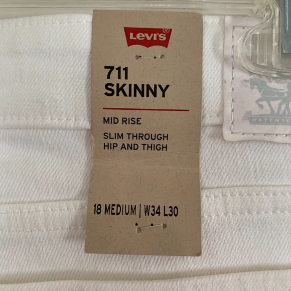 Levi’s 711 Skinny Jeans Mid Rise Denim White Size 34 x 30 18 NEW - Picture 3 of 10